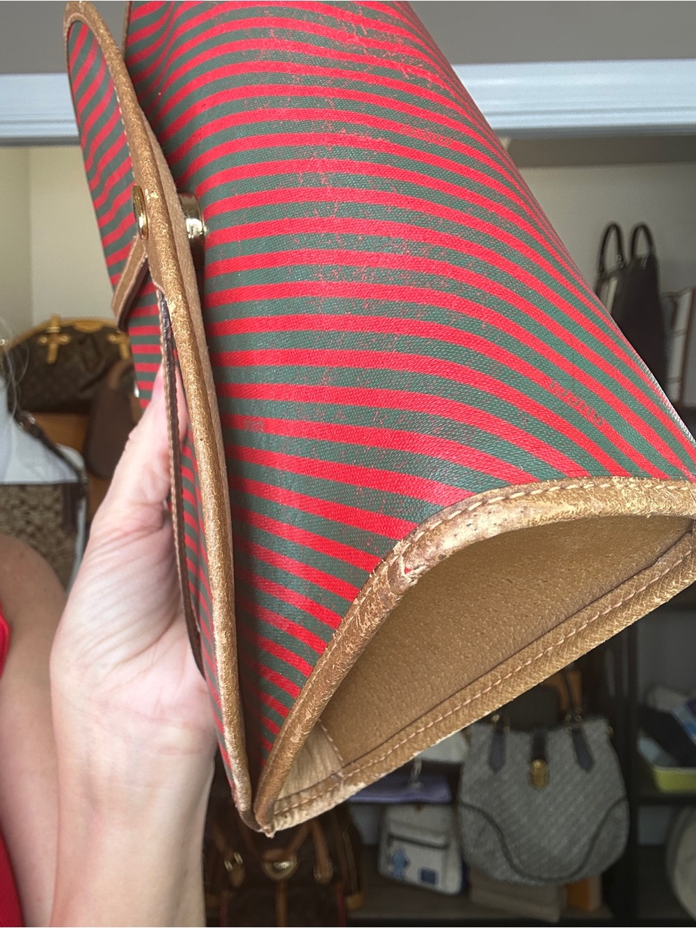 Vintage Gucci Accessory Collection Red Green Stripe Envelope Clutch COA - Picture 14 of 17